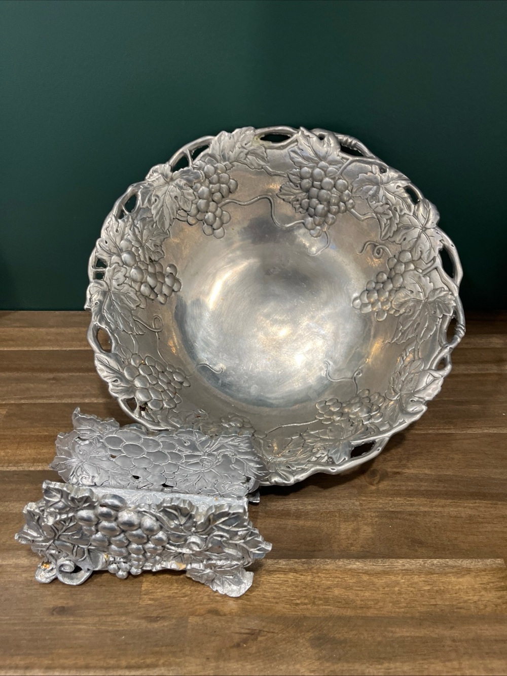 Arthur Court Silver Grape Vine Serving Bowl and Napkin Holder